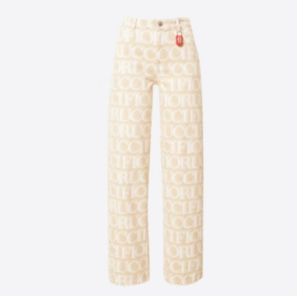 Nwt Fiorucci Italy Patti Ecru With White Lazer Monogram Jeans - Picture 15 of 16